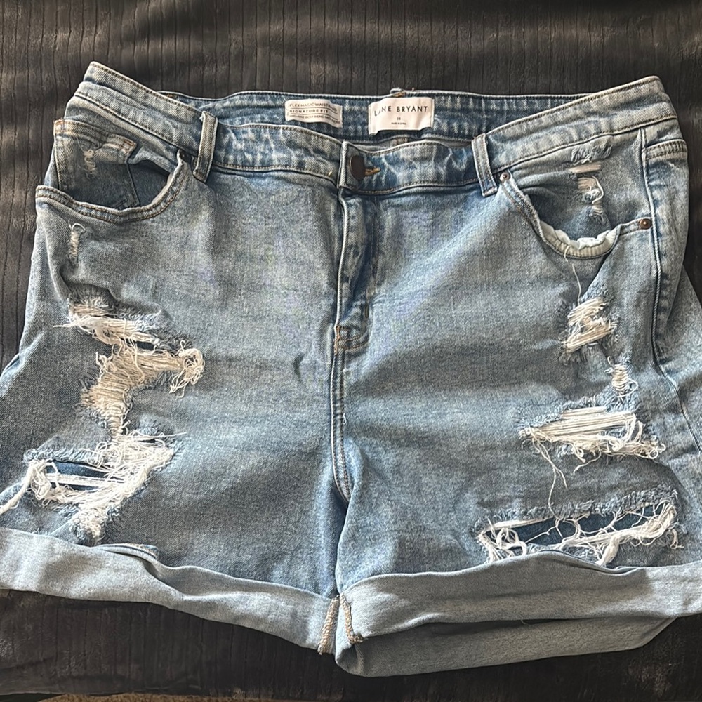 Lane Bryant Blue Distressed Jean Shorts Relaxed Fit
